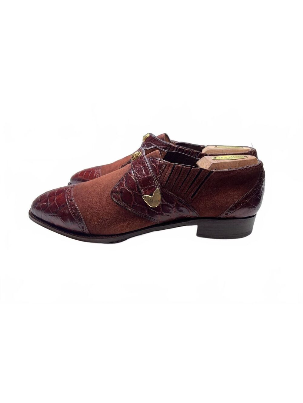 David Eden Italian Suede & Alligator Single Strap Monk Shoes Y2K Men Size 10 - Picture 2 of 9